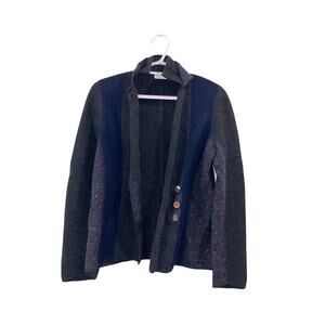 RIVAMONTI Italian Wool Mohair Alpaca Knit Blazer Navy Gray Speckled Size M